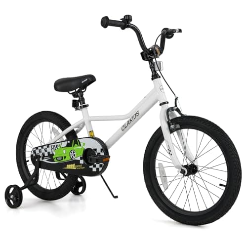Olakids Kids Bike, 12 14 16 18 Inch Racing Car Themed Toddlers Bike with Training Wheels Adjustable Seat and Handlebar Coaster Brake and Handbrake, Children's Bicycle for Boys Girls (18 Inch, White)