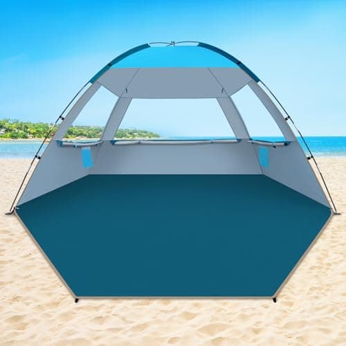 COMMOUDS Beach Tent Sun Shade for 3/4-5/6-7/8-10 Person, UPF 50+ Beach Sun Shelter Canopy Tent, Lightweight, Easy Set Up and Carry