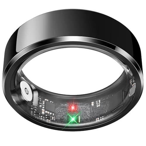 Smart Ring for Men, Fitness & Activity Tracker with Blood Pressure/Heart Rate Monitor, Sleep Tracker, Step Counter, IP68 Waterproof Ring for iOS & Android, Fast Charge, No Subscription (Black,Size9）