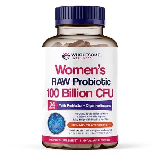 Wholesome Wellness Dr. Formulated Raw Probiotics for Women 100 Billion CFUs Capsules with Prebiotics, Digestive Enzymes, Approved for Adults, Shelf Stable Supplement