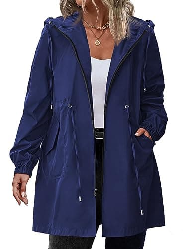 IN'VOLAND Women's Rain Jacket Plus Size Long Raincoat Lightweight Hooded Windbreaker Waterproof Jackets with Pockets
