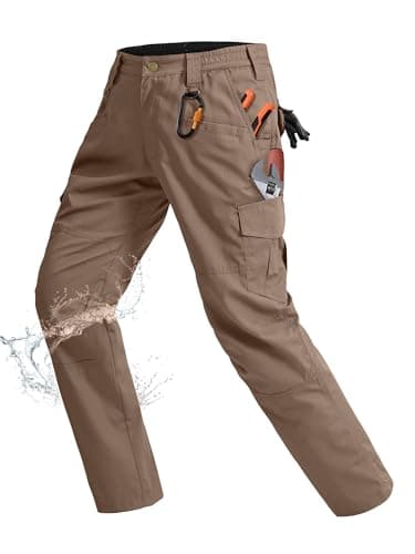 Rapoo Cargo Work Pants for Men Tactical Hiking Army Pants for Men with Pockets Waterproof Mens Ripstop Lightweight Construction Carpenter Hunting Outdoor Pants Brown 38Wx30L