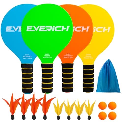 EVERICH TOY Paddle Ball Set – Indoor & Outdoor Racket Game for Kids, Teens, and Adults, Badminton & Camping Games Essentials, Fun for Beach, Yard, and Lawn Play All Year Round