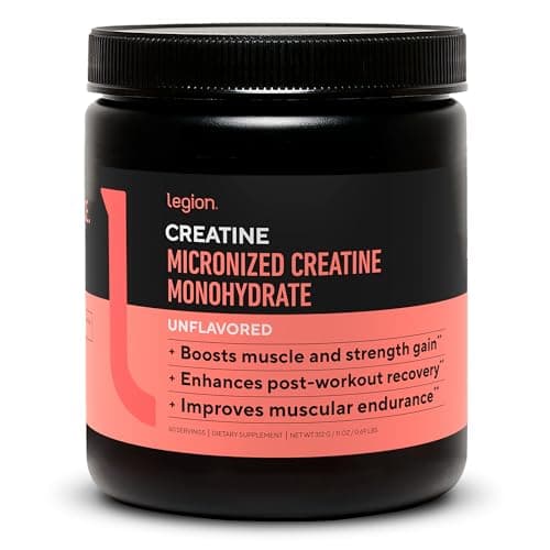 LEGION Micronized Creatine Monohydrate Supplement - Clean Creatine Powder for Muscle Gain & Post Workout Recovery - Micronized Creatine Supplement for Maximum Absorption (60 Servings, Unflavored)