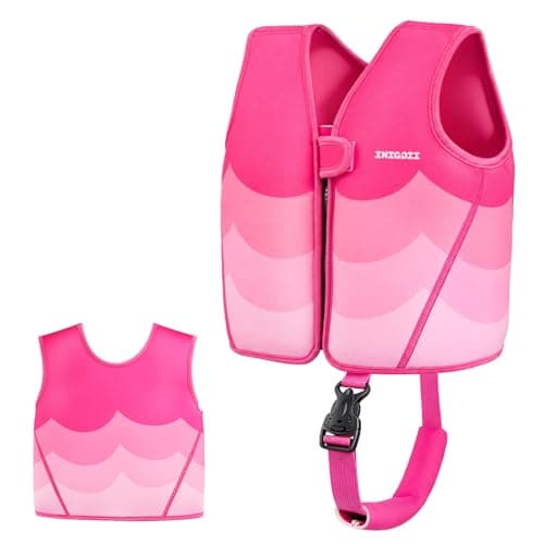 INIGGII Kids Swim Vest for 3-4 Years - Neoprene Swim Training Vest with Adjustable Strap, Pool Swim Trainer for Girls 28-38 lbs (Pink, Medium)