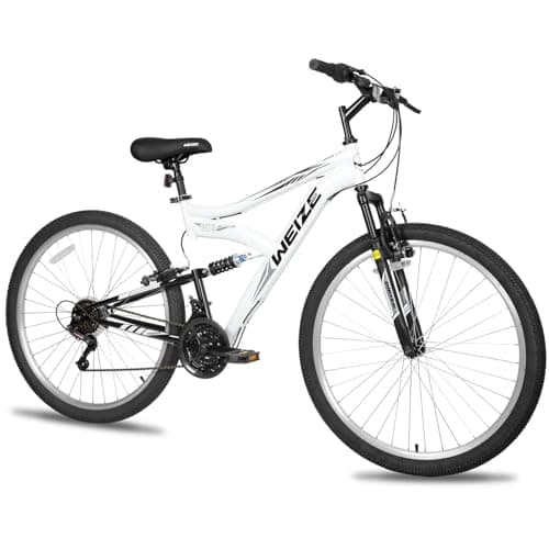 WEIZE 27.5 Inch Mountain Bike for Adults, 18-Speed MTB Bicycle with Dual Suspension Fork, High Carbon Steel Frame, All Terrain Outdoor Bike for Men & Women, Adjustable Seat, Off-Road Cycling White