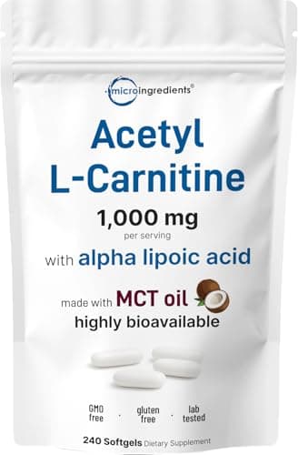 Micro Ingredients Acetyl L-Carnitine (ALCAR) 1,000 mg Per Serving, 240 Softgels | 2-in-1 Formula with Alpha Lipoic Acid | Made with MCT Oil | Non-GMO, Gluten Free