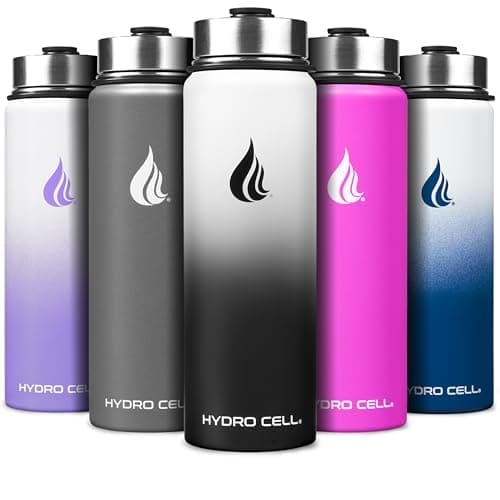 HYDRO CELL Stainless Steel Insulated Water Bottle with Straw - For Cold & Hot Drinks - Metal Vacuum Flask with Screw Cap and Modern Leakproof Sport Thermos for Adults (Black/White 24oz)