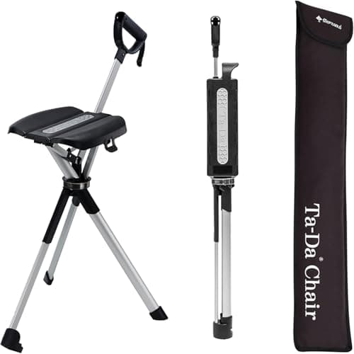 STEP2GOLD Ta-Da Chair Series 2- Portable Walking Stick, Cane with Seat, Foldable Chair, Hiking Stick, for Camping, Hiking, Lightweight Aluminum, Easy Carry, Anti-Slip (32.2"/Black)