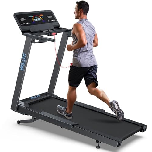WELLFIT Auto Incline Treadmill, 15% Incline Heavyduty Treadmill with Pulse Sensor, 4.5HP, 10 MPH, 500 lbs Capacity, 20'' x 55'' Running Area Treadmills with Bluetooth Player & LED Display
