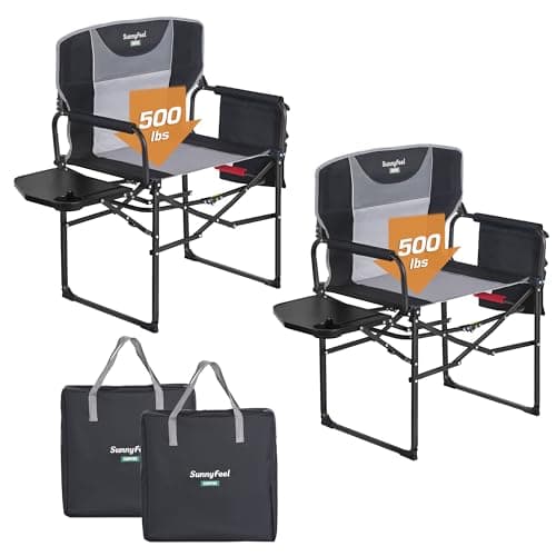 SUNNYFEEL Oversized Camping Directors Chair 500 LBS Heavy Duty, Portable Folding Chair with Side Table, Pocket for Beach, Fishing,Trip,Picnic,Lawn,Concert Outdoor Foldable Camp Chairs