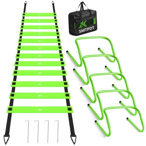 SMTPDT Speed and Agility Training Equipment: 5 Adjustable Agility Hurdles. 20ft Agility Ladder, Soccer Training Equipment Set for Kids Youth Adults (Apple Green)