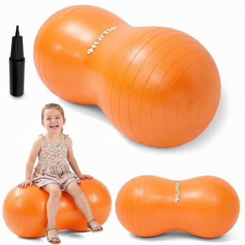 Hurtle Peanut Exercise Ball with Stable Cradling Shape for Sensory Support, Core Strength, Yoga, Stretching & Balance | Anti-Burst Peanut Ball for Kids & Adults | Pumps & Plugs Included | Orange