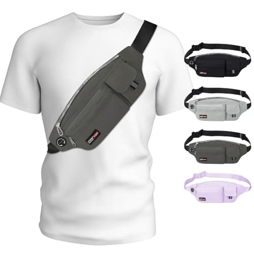 MAXTOP Large Crossbody Fanny Packs for Men Women with Headphone Jack and 5-Zipper Pockets Adjustable running belt for Outdoors Yoga Traveling Casual Running Hiking