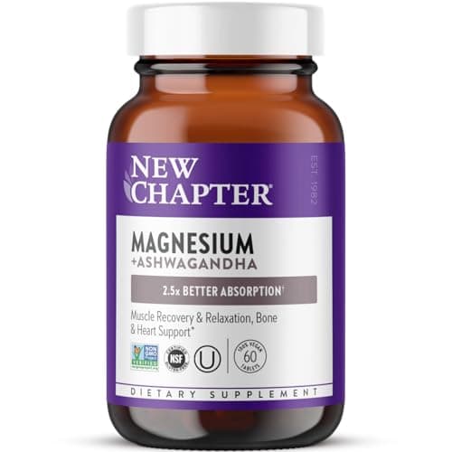 New Chapter Magnesium + Ashwagandha - Supports Muscle & Bone Health* - Highly Absorbable - Non-GMO, Kosher, Vegan & Gluten Free - 60 Tablets