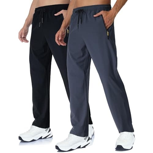 Rapoo Track Athletic Workout Pants for Men Drawstring Elastic Waistband Zipper Pockets Ultra Lightweight Pull On Hiking Leisure Pants for Men 2 Pack Black+Coolgrey S