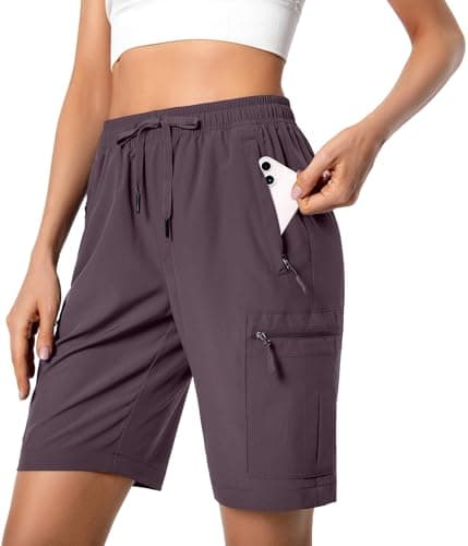 Hugut Women's Lightweight Hiking Cargo Shorts Quick Dry Athletic Shorts Camping Travel Golf Zipper Pockets Water Resistant Dusty Purple