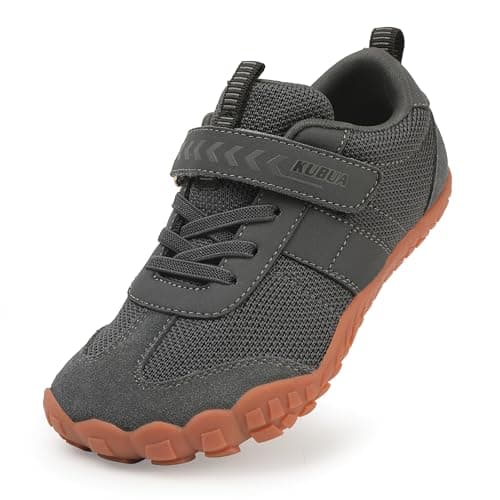 KUBUA Kids Sneakers Barefoot Shoes for Boys Girls Lightweight Slip Resistant Zero Drop Running Shoes Tennis Trekking Dark Grey 3.5 Big Kid