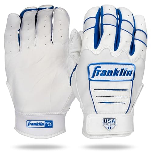 Franklin Sports USA Softball Women's Softball Batting Gloves - CFX Pro Fastpitch + Slowpitch Girls Batting Gloves - Adult + Youth Pairs - White + Royal Blue - Adult Extra Large