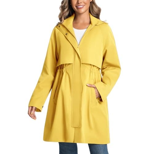 PUREPEAR Womens Trench Coat Waterproof Windbreaker Pockets Detachable Hood Raincoats Lightweight Outdoor Belt Jackets