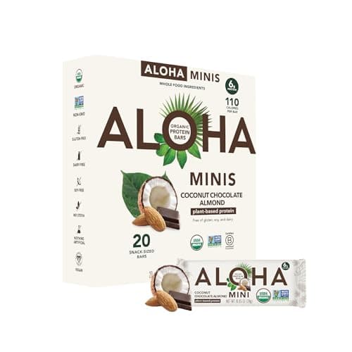 ALOHA Organic Plant Based Protein Bar MINIS |Coconut Chocolate Almond | 20 Count, 24g Bars | Vegan, Low Sugar, Gluten Free, Paleo, Low Carb, Non-GMO, Stevia Free, Soy Free, No Sugar Alcohols