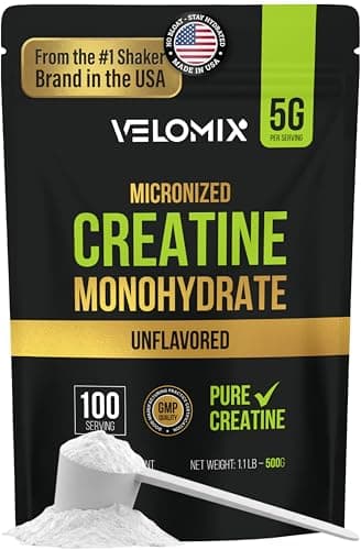 VELOMIX Micronized Creatine Monohydrate Powder - 100% Pure Creatine Powder Unflavored and Easy to Mix | Supports Muscle Growth, Recovery, and Strength | 5000mg Per Serv (5g) - 100 Servings