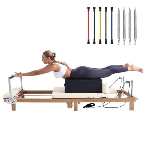 Pilates Reformer Machine, Foldable with Jumpboard & Box - 88" Extended Imitation Wood Frame, Dual Resistance (Latex Bands & Springs) for Home Gym, Supports 440lbs - for Beginners to Advanced