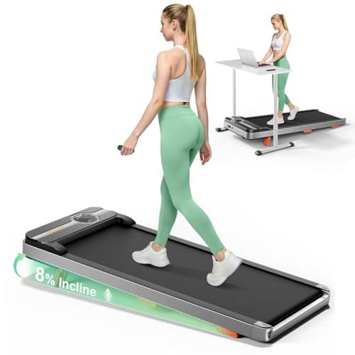 TREAFLOW Walking Pad Portable Under Desk Treadmill with Incline 2.5HP for Home Office 265 lbs Capacity Remote Control LED