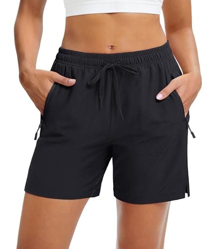 MAGCOMSEN Women's Athletic Hiking Running Shorts with Pockets Lightweight Quick Dry Golf Casual Summer Shorts Black, L