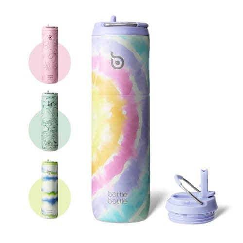 BOTTLE BOTTLE Insulated Water Bottle 24oz with Straw Lid and Handle for Sports Travel Gym Stainless Steel Water Bottles Double-Wall Vacuum Metal Leak Proof BPA-Free (Cotton Candy)