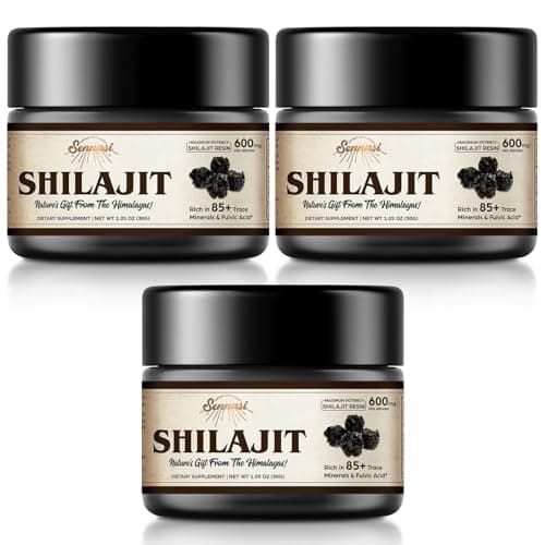 Sennasi Shilajit Pure Himalayan Organic Shilajit Resin - 600mg Maximum Potency Natural Organic Shilajit Resin with 85+ Trace Minerals & Fulvic Acid for Energy,Immune Support,30 Grams (3 Pack)