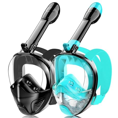 Full Face Snorkel Mask for Adults Teen, Snorkeling Gear with Detachable Camera Mount, Panoramic 180° View, Anti-Fog Anti-Leak Snorkling Set for Man and Women (Black Green+Black-S/M)