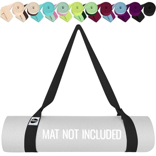 TECEUM Yoga Mat Strap – Black & 30+ Colors – Adjustable Mat Holder Sling Career for All Mats [Mat Not Included]