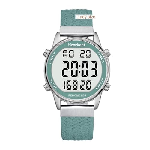Hearkent Womens Pedometer Watch-Step Tracker Watch with Calories Counter-Non Bluetooth Pedometer Watches-LCD Large Numbers-30M Waterproof Watch-Wrist Watch Step Counter for Walking(Green)
