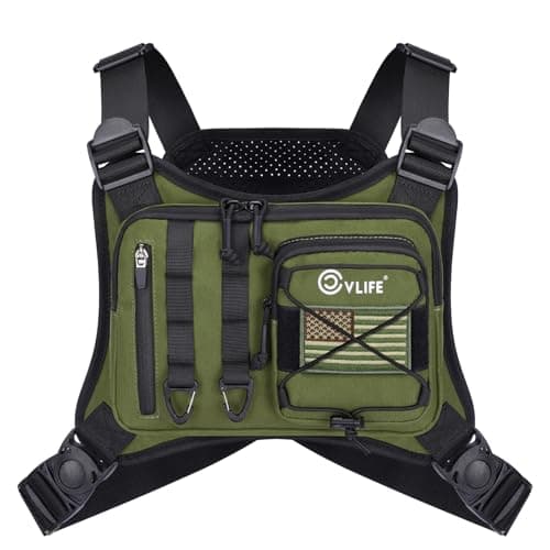 CVLIFE Outdoor Chest Bag for Men, Tactical Chest Pack with Phone Holder, Adjustable Running Vest Bag with Extra Storage, Lightweight Anti-theft EDC Rig for Hiking, Cycling, Sports, Workouts, Green