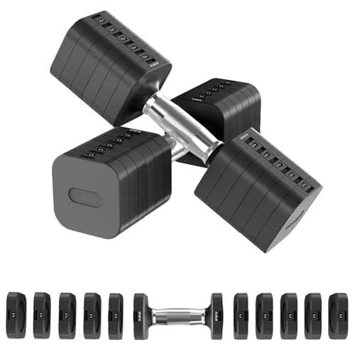 Hezeyferg 22LB 26.4LB 30.8LB Adjustable Dumbbells Set, Adjustable Weight Dumbbells with Multiple Levels, Hand Weights Sets for Women/Men Home Gym Full Body Workout (15.4LB Each (30.8LB Pair), Black)