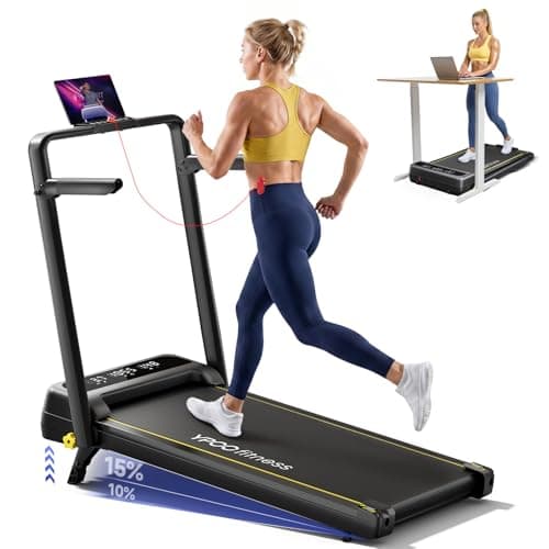 YPOO Foldable Treadmill with Incline, Walking Pad with Handle Bar 3 Level Incline, Portable Folding Treadmills for Home/Office 300 Lbs Capacity, Quiet Desk Treadmill with Remote Control & APP
