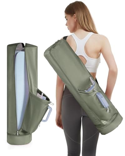sportsnew Yoga Mat Bag, Full Zip Yoga Mat Carrier Bag with Drawstring Water Bottle Pocket Fits 40oz Tumbler with Handle & Bottom Wet Pocket, Yoga Mat Holder Bag for Women, Army Green