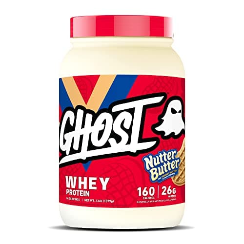 GHOST Whey Protein Powder, Nutter Butter - 2LB, 26G of Protein - Whey Protein Blend - ­Post Workout Fitness & Nutrition Shakes, Smoothies, Baking & Cooking - Cookie Pieces Inside