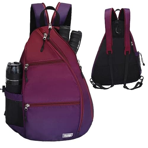 Sucipi Pickleball Bag - Men's -Women's Pickleball Backpack, Adjustable Sling Bag w/Fence Hook/Large Capacity/Safety Pocket-Red &Purple