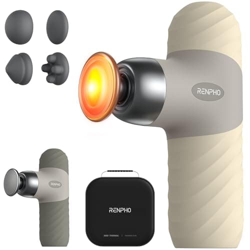 RENPHO Mini Thermal Massage Gun with Heat, Portable Deep Tissue Percussion Massager with 4 Heads for Neck & Back Comfort, Ultra-Quiet for Home, Office & Travel, Carry Case, Gifts for Men Women