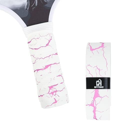 DH Mythic Replacement Grip for Pickleball & Tennis | Anti-Slip, Ultra-Durable, Sweat-Resistant Pickleball Wrap (Lightning Series, White with Pink Lightning)