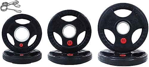 Signature Fitness Olympic 2-Inch Cast Iron Plate Weight Plate for Strength Training and Weightlifting, Rubber Coate Style, 35LB Set