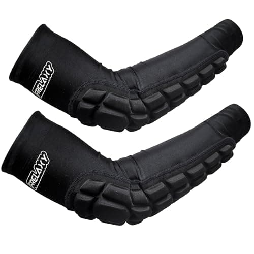 Frelaxy Padded Elbow Forearm Sleeves 2 Pack Compression Crashproof Arm Pads for Football Basketball Volleyball Soccer (Black, M)