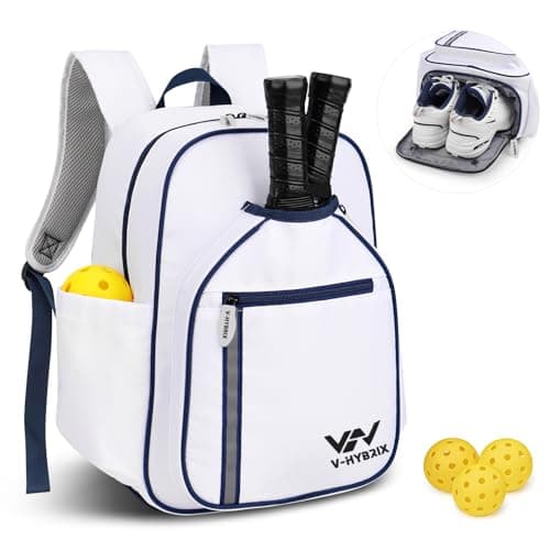 VHYBRIX Pickleball Bags, 30L Deluxe Waterproof Pickleball Backpack with Shoe Compartment for Men Women Pickle Ball Gift Accessories for Pickball Lovers (White)