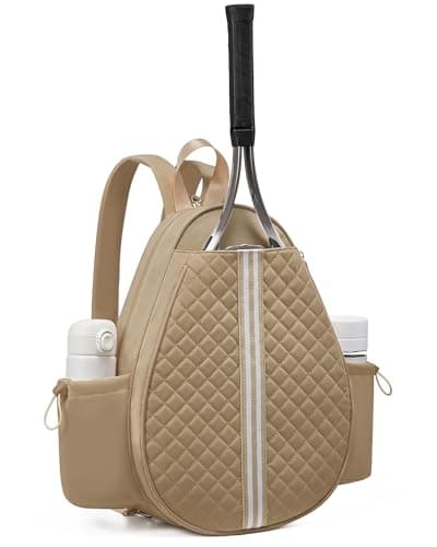 Sucipi Tennis Bag, Stylish Quilted Tennis Backpack, Water Resistant Tennis Racket Bag for Women Men, Suitable for Tennis, Pickleball and Badminton, Khaki