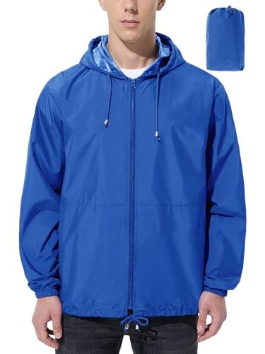 UIQUR Mens Rain Jacket Raincoat Windbreaker Running Waterproof Lightweight Packable with Hood Travel Hiking Cycling Royal Blue L