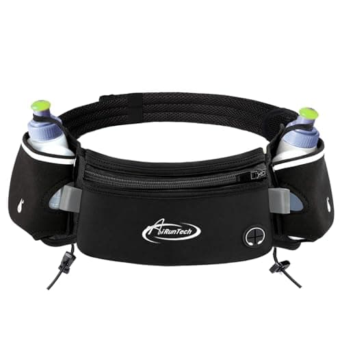 AiRunTech Running Belt with Water Bottles No Bounce Hydration Belts Can be Cut to Size Design Strap for Runners(2 * 6 OZ bottles)