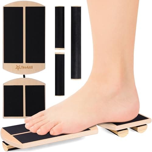 Yes4All Single Leg Balance Board, Anti-Slip Wooden Ankle Strengthener with Half Hook & Loop Foot Bar for Easy Adjustment, 215 LB Capacity Foot Exerciser for Fitness, Ankle Strength, Balance Training