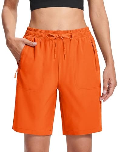MAGCOMSEN Hiking Shorts Women Orange Quick Dry Cooling Elastic Waist Golf Casual Athletic Shorts Pockets for Seniors XL